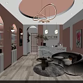 Beauty Hair Salon Interior Design With Pink Walls Arched Decor Chandeliers And Stylish Reception Area