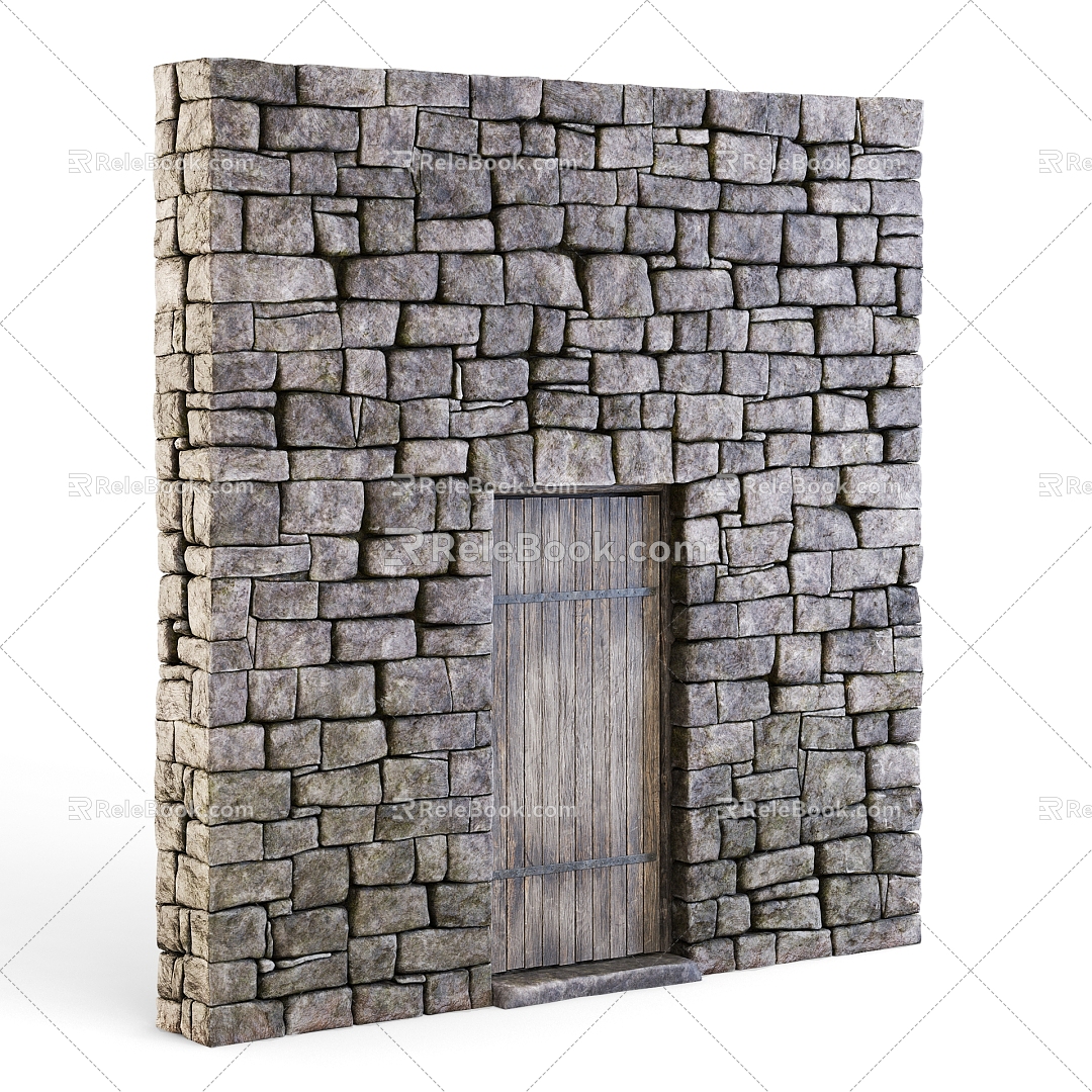 Brick wall wall wall retro wall brick stone wall wood door 3d model