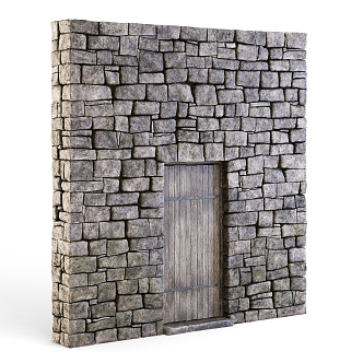 Brick wall retro wall brick stone wall wood door 3d model