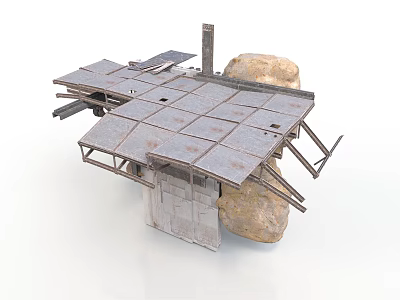 Sturdy Industrial Equipment Platform Featuring Metal Support Frame Stone Slabs And Heavy Stone Blocks 3d model