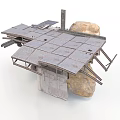 Sturdy Industrial Equipment Platform Featuring Metal Support Frame Stone Slabs And Heavy Stone Blocks