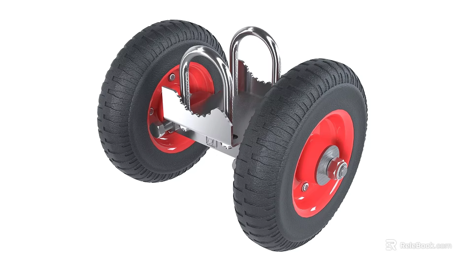 Car Spare Wheel Assembly With Black Tires Red Rims And Metal Frame 3d model 