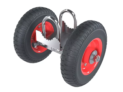 Car Spare Wheel Assembly With Black Tires Red Rims And Metal Frame 3d model