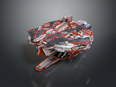 Detailed Futuristic Sci-Fi Spaceship 3D Model With Red White Design And Complex Armor 3d model