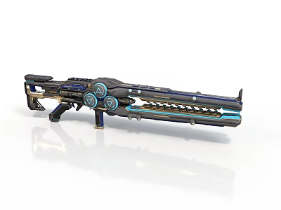 Futuristic Sci Fi Weapon With Blue Glowing Accents And Mechanical Structure 3d model