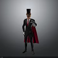 Stylish Character With Top Hat Sunglasses Blonde Hair Black Suit Red Cape White Gloves
