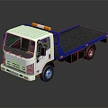 White Cab Blue Flatbed Truck With Yellow Warning Lights And Modern Reflective Surface