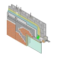 Structural Building Wall Section With Brick Layers Insulation And Window Frame Details 3d model