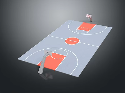 Standard Indoor Basketball Court With Gray Red Floor Design And Basketball Hoop 3d model