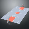 Standard Indoor Basketball Court With Gray Red Floor Design And Basketball Hoop