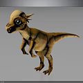 Cute 3D Cartoon Dinosaur Character With Orange Yellow Skin Horns And Big Eyes