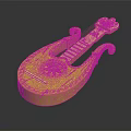 Pink Pipa Musical Instrument With Floral Decorations Curved Headstock And Strings Design