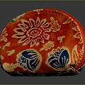 Red Semi Circular Decorative Fabric Household Item With Golden Floral And Blue Patterns