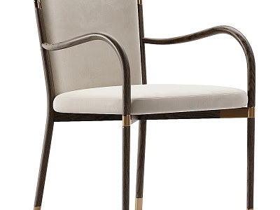 Elegant Single Chair With Beige Upholstery Dark Wood Frame And Brass Decorative Details 3d model