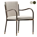 Elegant Single Chair With Beige Upholstery Dark Wood Frame And Brass Decorative Details