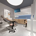 Modern Dental Clinic Interior With Dental Chair Surgical Lamp Computer Wooden Cabinets And Painting