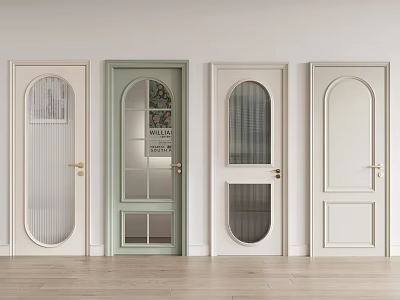 Diverse Design Swing Doors With Arched Square Vertical Glass Panels And Light Green White Colors 3d model