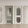 Diverse Design Swing Doors With Arched Square Vertical Glass Panels And Light Green White Colors