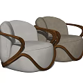 Elegant Single Sofa With Beige Fabric And Curved Wooden Armrests Design