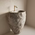 Natural Stone Wash Basin With Golden Faucet In Minimalist Bathroom Design