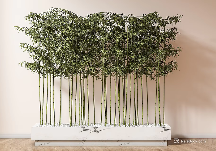Bamboo Plants Arranged In White Marble Planter For Interior Decoration 3d model 