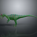 Green and Red Striped Dinosaur 3D Model Standing with Shiny Reflective Surface 3d model