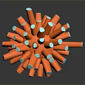 Red Orange 3D Viral Structure with Blue Dots and Spiked Projections 3d model