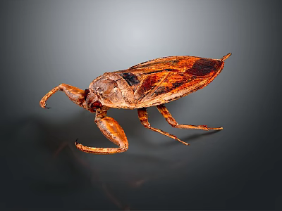 Brown Insect With Large Forelegs And Winged Body On Dark Background 3d model