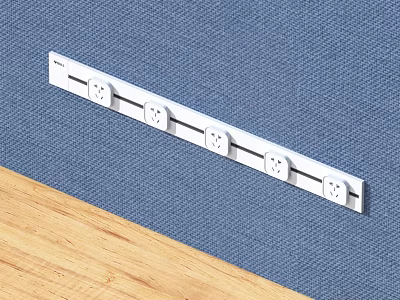 White Power Strip With Multiple Outlets On Blue Fabric And Wooden Surface 3d model