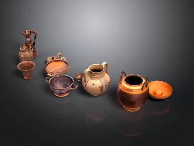 Ancient Traditional Clay Sculpture Pottery With Various Shapes And Colorful Designs 3d model