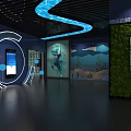 Modern Museum Exhibit Hall Interior With Display Cases Models Lighting And Wall Exhibits