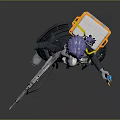 Futuristic Sci Fi Character With Purple Hair Holding Advanced Weapon And Tech Gear