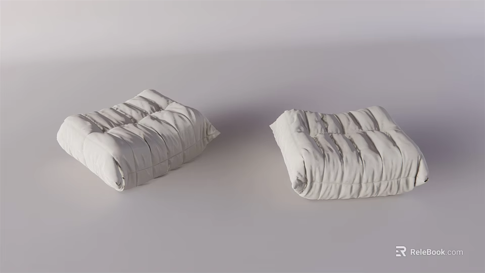 White Soft Padded Ottoman Stools With Wrinkled Surface And Modern Design 3d model