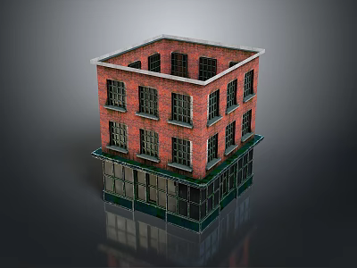 Red Brick Building With Multiple Floors And Ground Floor Glass Storefront Windows 3d model