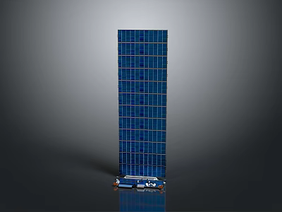 Cartoon Style Tall Blue Solar Panel with Small Blue White Device on Gray Gradient Background 3d model
