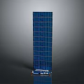 Cartoon Style Tall Blue Solar Panel with Small Blue White Device on Gray Gradient Background