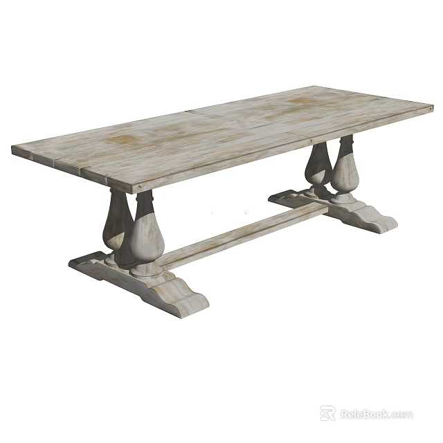 Vintage Wooden Desk With Natural Wood Grain And Carved Legs Sturdy Base 3d model 