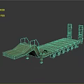 Airplane Transport Green Flatbed Trailer With Ramp And Multiple Wheels 3d model