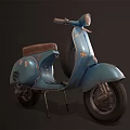 Vintage Blue Scooter Motorcycle With Brown Seat Classic Design And Retro Details
