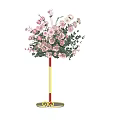 Elegant Banquet Hall Decoration With Tall Gold Red Flower Stand And Pink White Bouquets