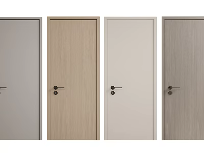 Modern Hinged Doors with Various Colors Wooden Finishes and Sleek Door Handles 3d model