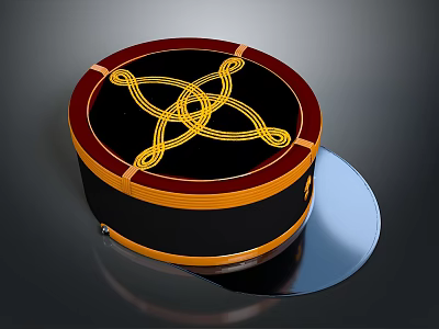 Stylish Round Ceiling Light With Black Red Frame And Golden Decorative Pattern 3d model
