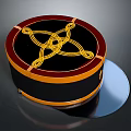 Stylish Round Ceiling Light With Black Red Frame And Golden Decorative Pattern
