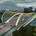 Birds Eye View Planning With Modern Bridge Urban Road River and City Buildings