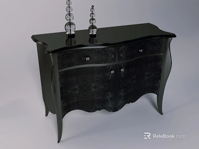 Modern Black Console Table With Drawers And Glass Decor On Top 3d model 