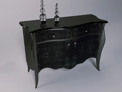 Modern Black Console Table With Drawers And Glass Decor On Top 3d model