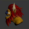 Cartoon Game Movie Character With Red Hair Yellow Face Blue Nose Green Eyes White Horns