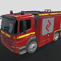 Red Fire Truck Featuring Blue Emergency Lights Yellow Stripes Silver Side Panels and Logo
