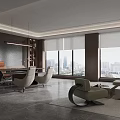 Modern Office Interior Design With Large Windows City View And Contemporary Furniture