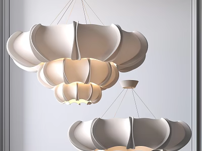 Elegant Modern White Petal Shaped Chandeliers Hanging With Illuminated Warm Light 3d model